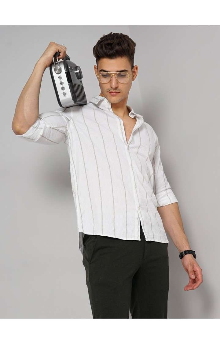 Men's White Striped Casual Shirts