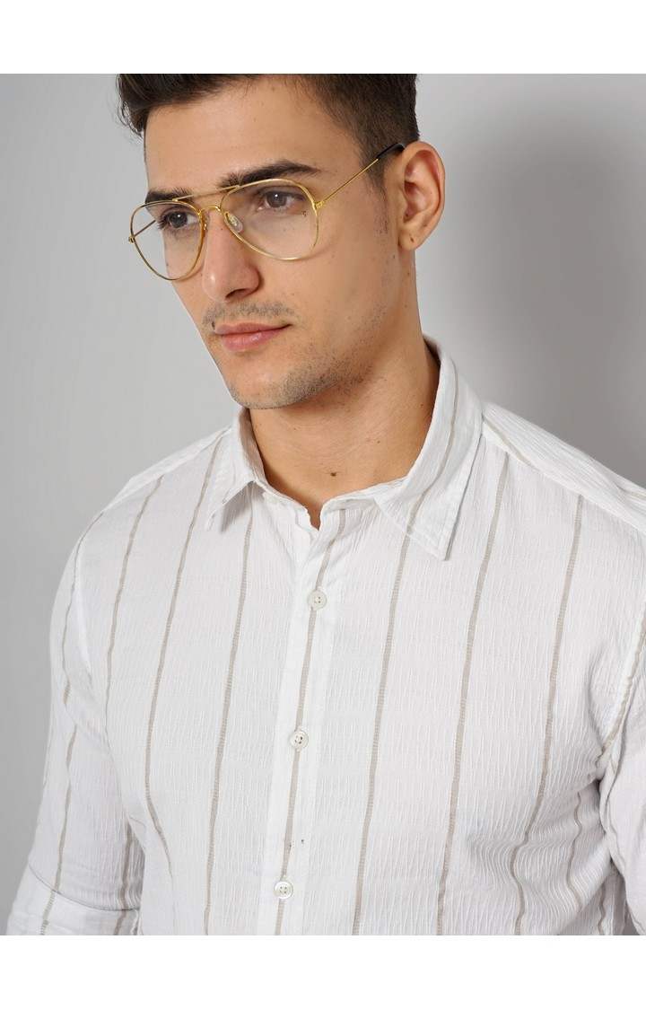 Men's White Striped Casual Shirts