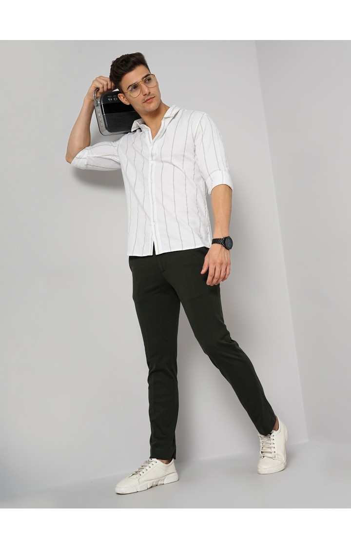Men's White Striped Casual Shirts