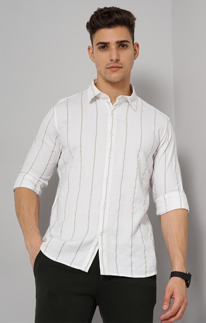 Men's White Striped Casual Shirts