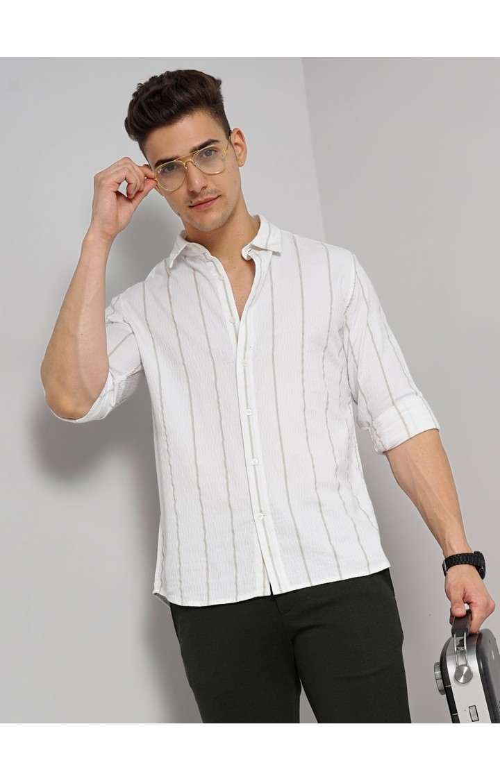 Men's White Striped Casual Shirts