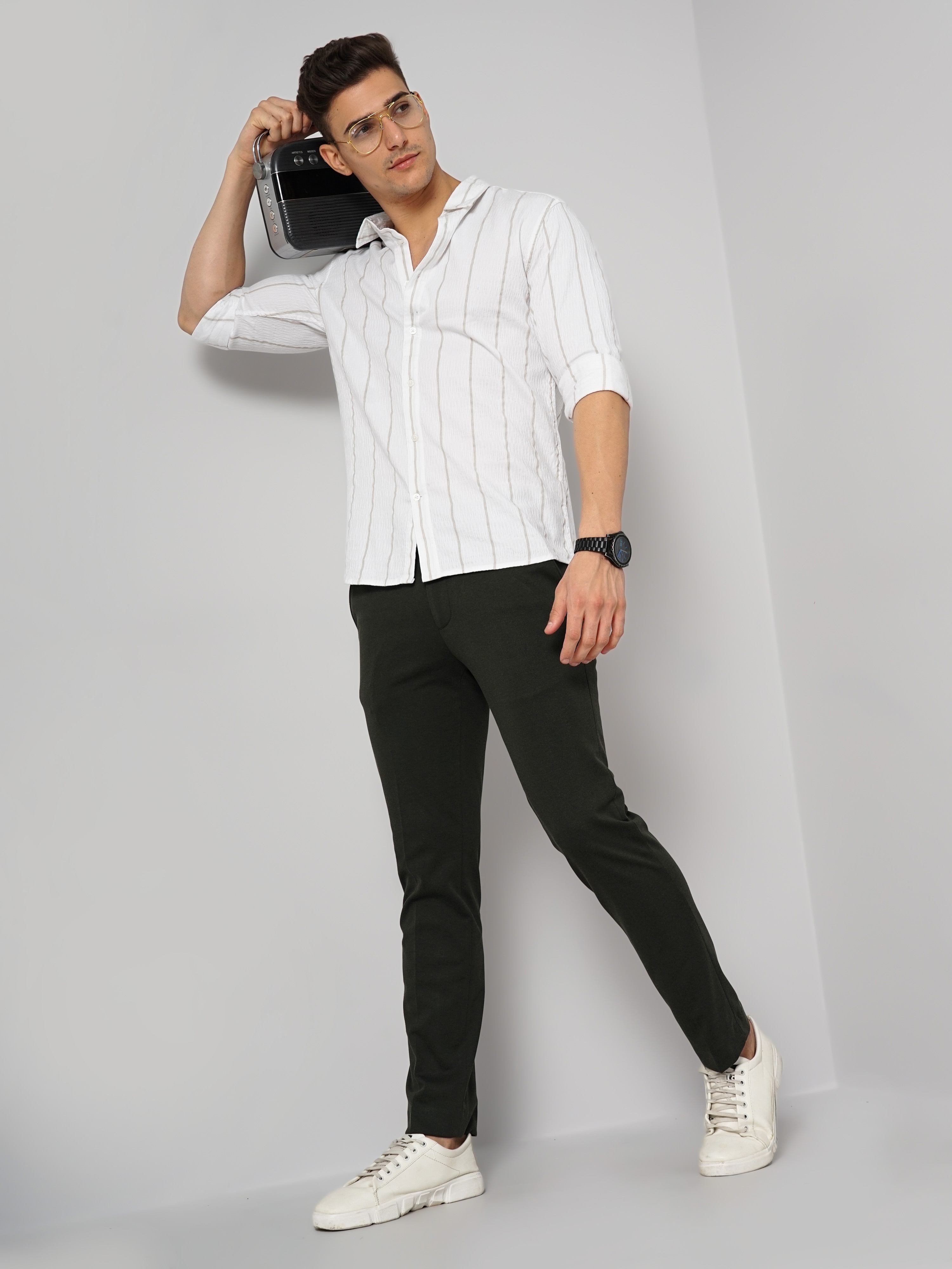 Men's White Striped Casual Shirts