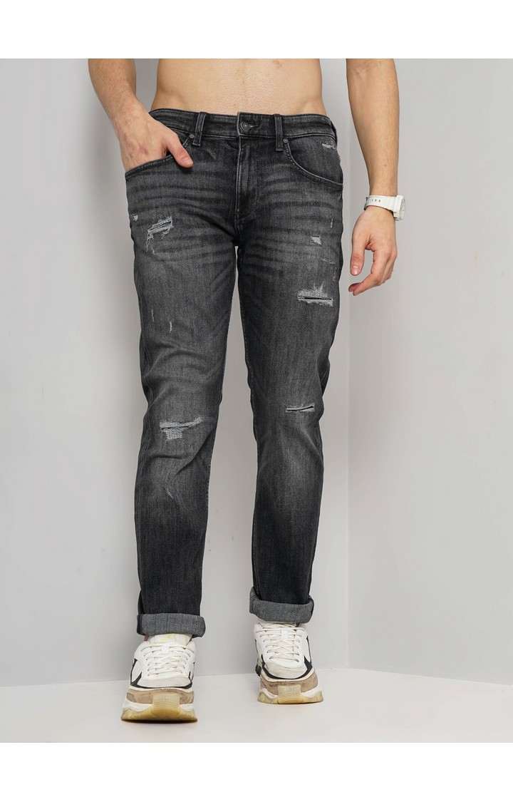 Celio Men's Solid Distress Jeans