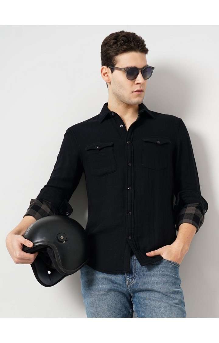 Celio Men's Solid Double Cloth Shirt