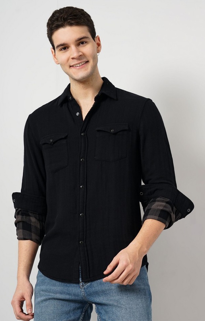 Celio Men's Solid Double Cloth Shirt