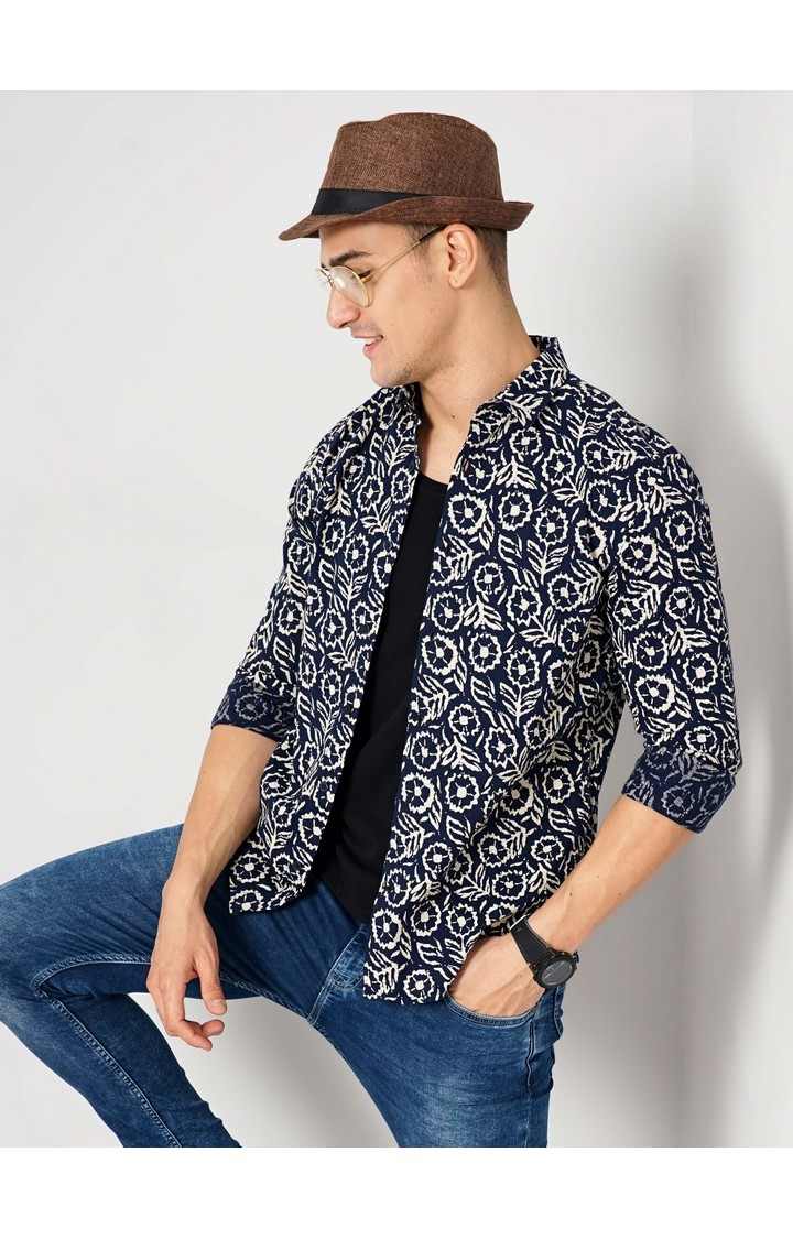 Men's Blue Floral Casual Shirts