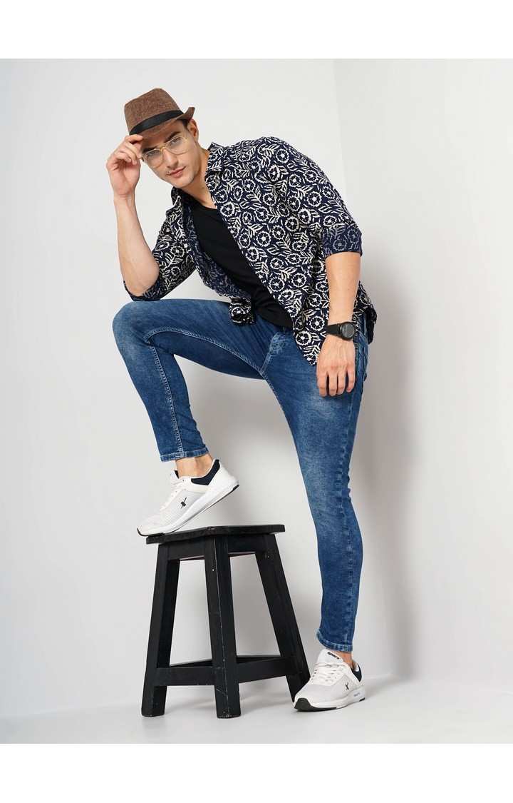 Men's Blue Floral Casual Shirts