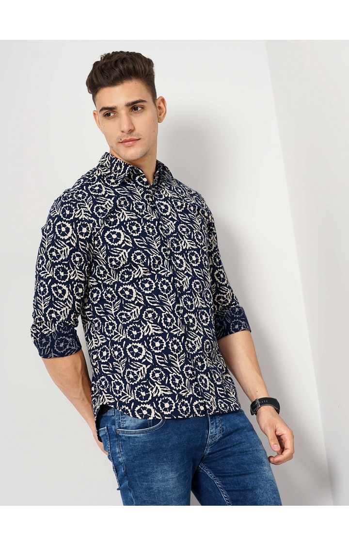 Men's Blue Floral Casual Shirts