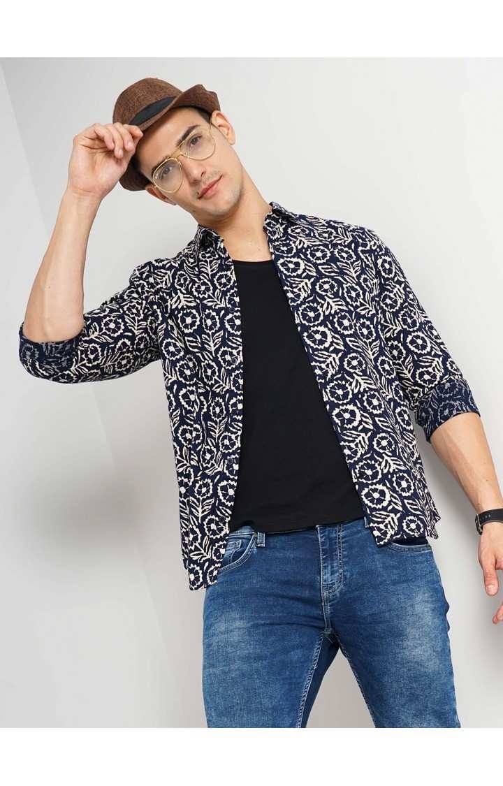 Men's Blue Floral Casual Shirts
