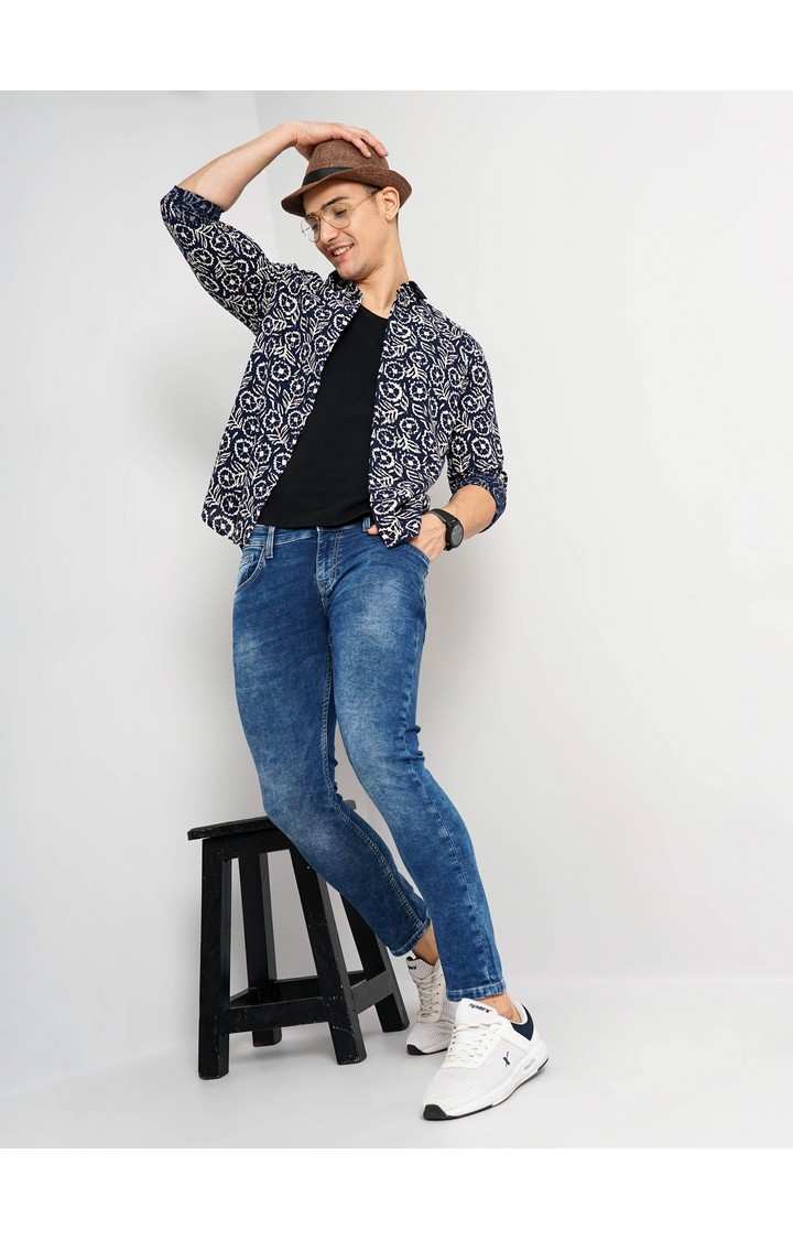 Men's Blue Floral Casual Shirts