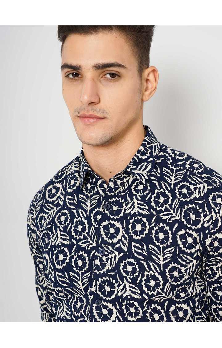 Men's Blue Floral Casual Shirts