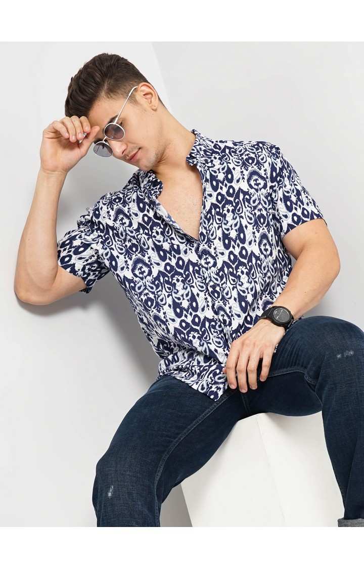 Men's Blue Printed Casual Shirts