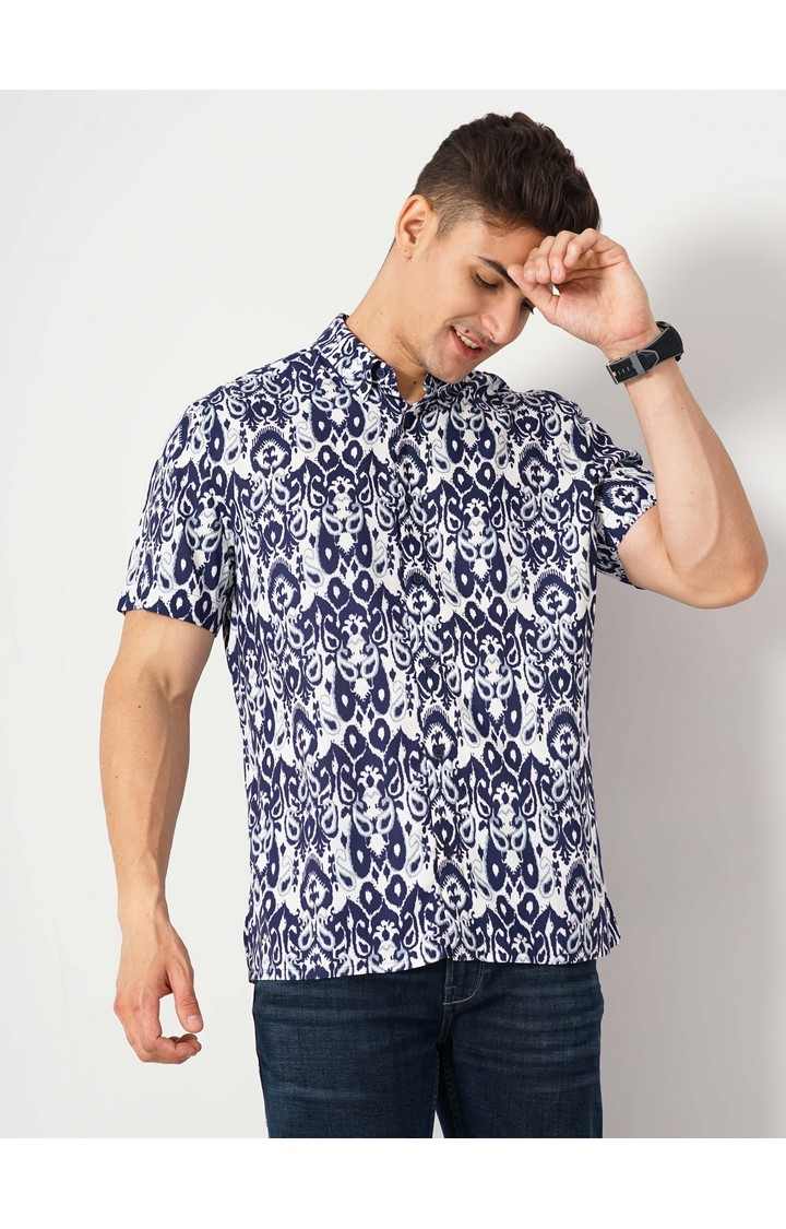 Men's Blue Printed Casual Shirts
