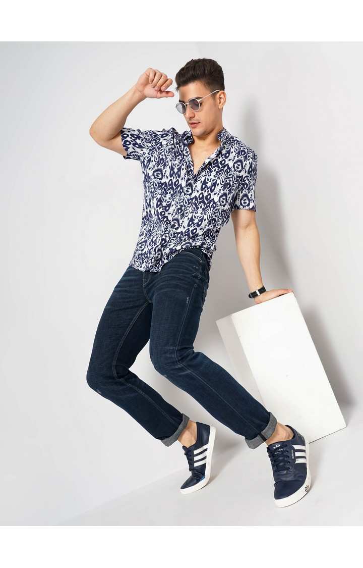 Men's Blue Printed Casual Shirts