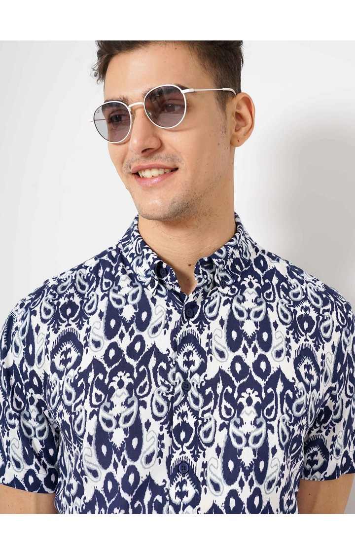 Men's Blue Printed Casual Shirts