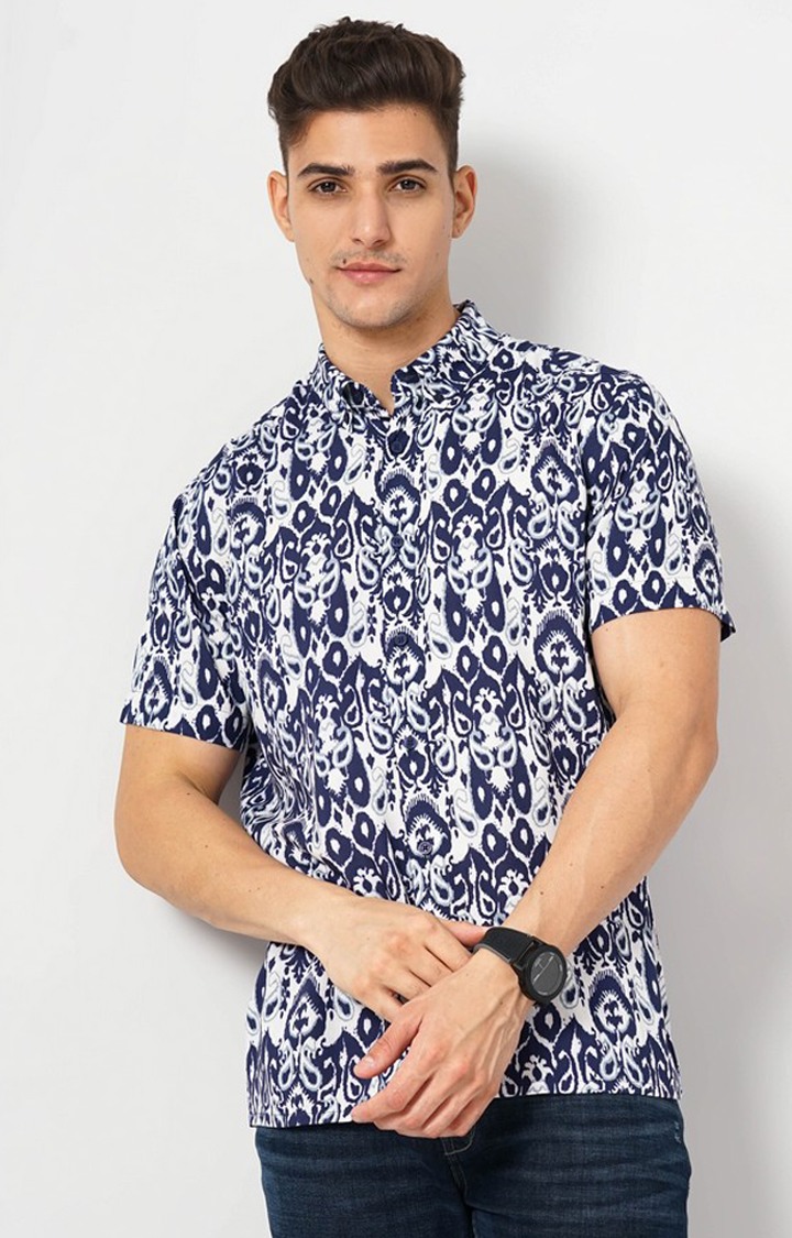 Men's Blue Printed Casual Shirts