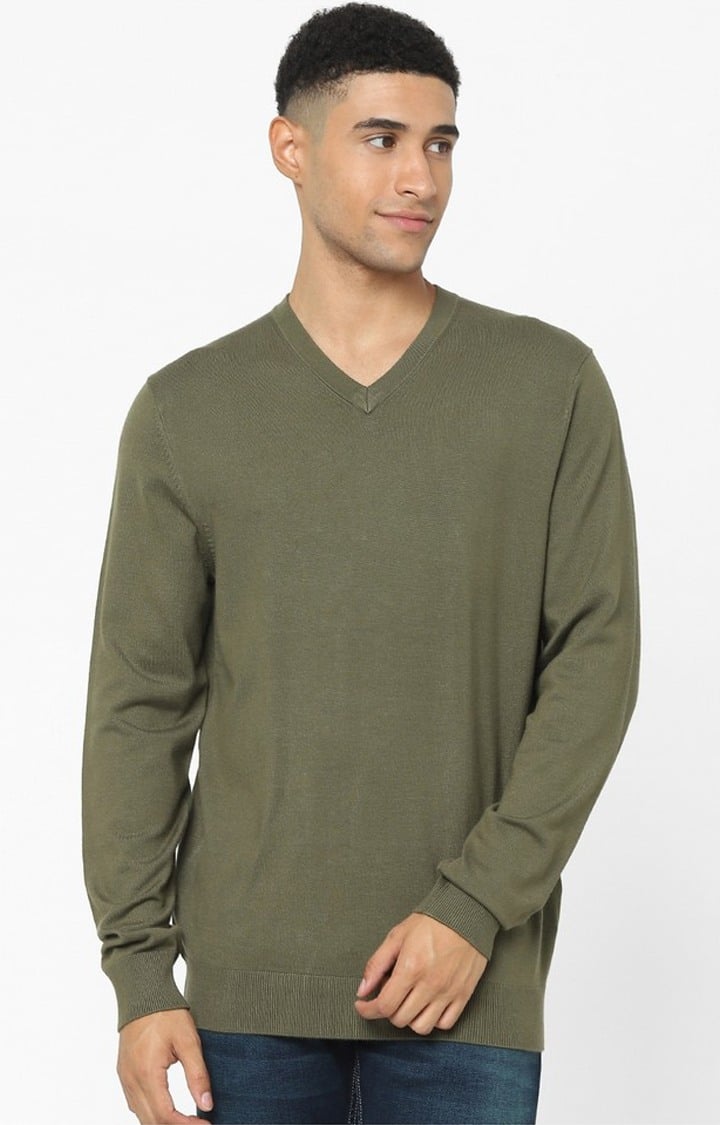 Men's Khaki Solid Sweaters