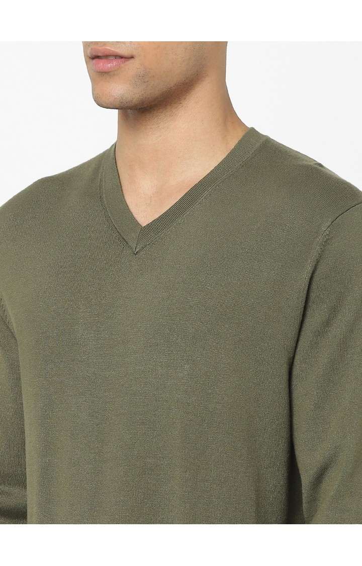 Men's Khaki Solid Sweaters