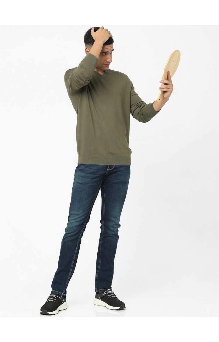 Men's Khaki Solid Sweaters