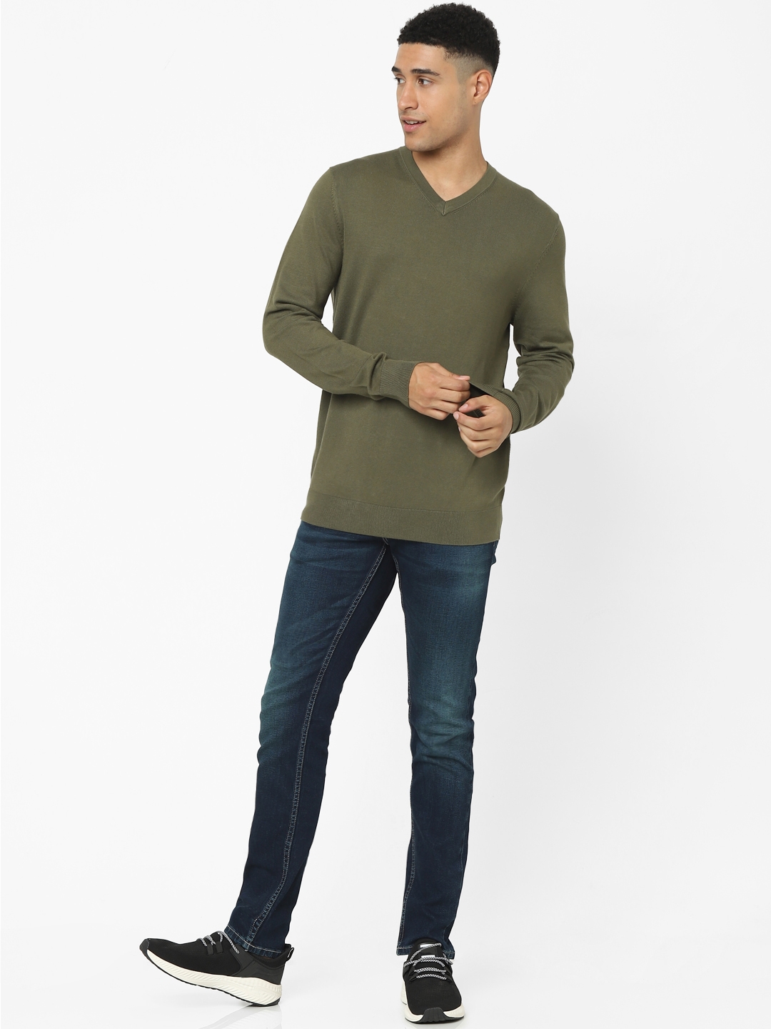 Men's Khaki Solid Sweaters