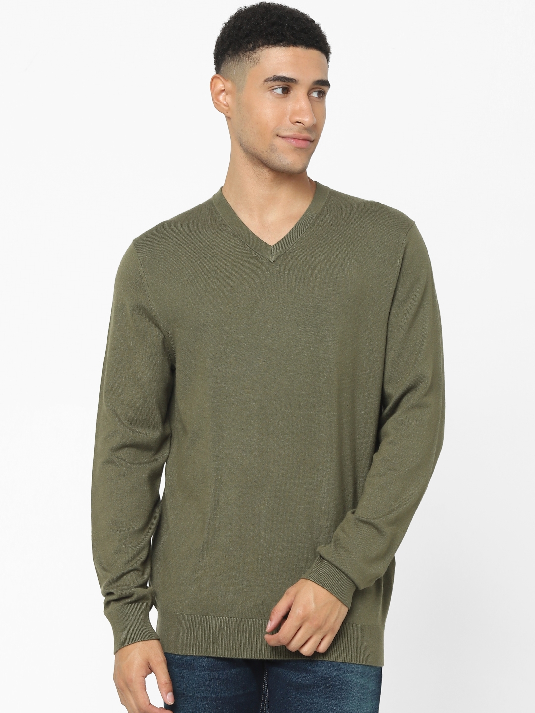 Men's Khaki Solid Sweaters