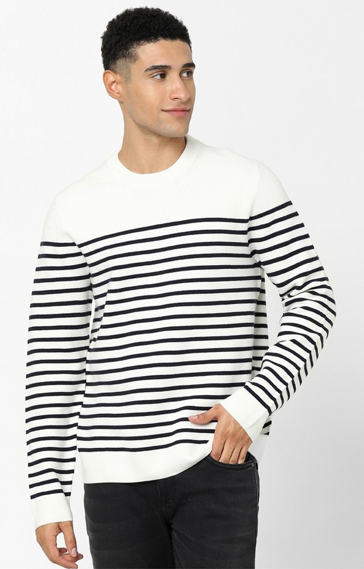 Men's White Striped Sweaters