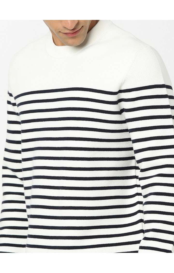 Men's White Striped Sweaters