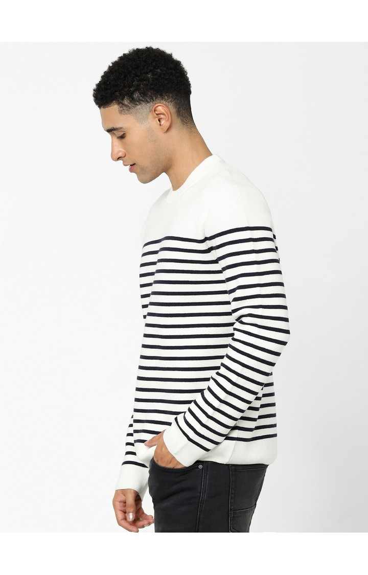 Men's White Striped Sweaters