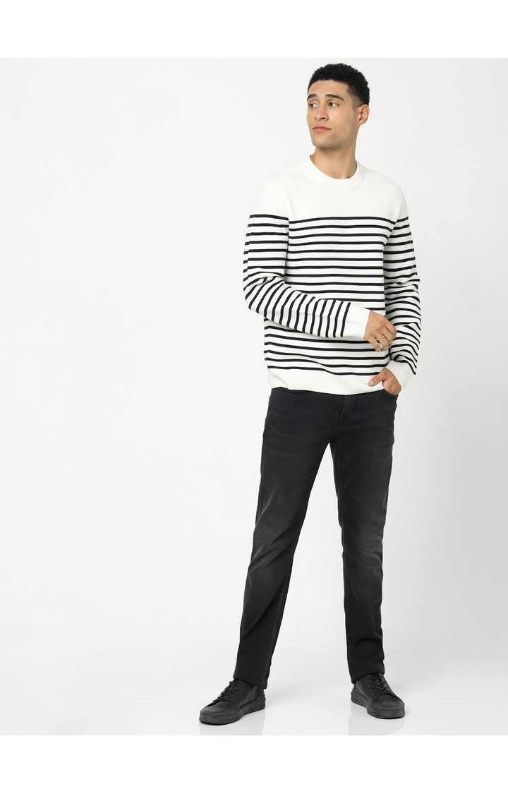 Men's White Striped Sweaters