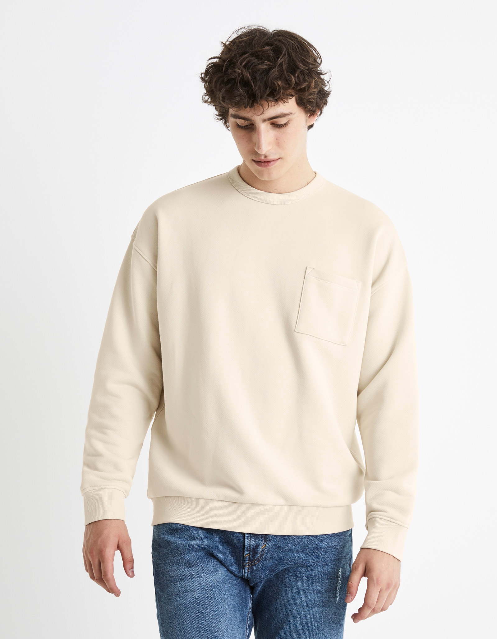 celio | Men's Natural Solid Sweatshirts