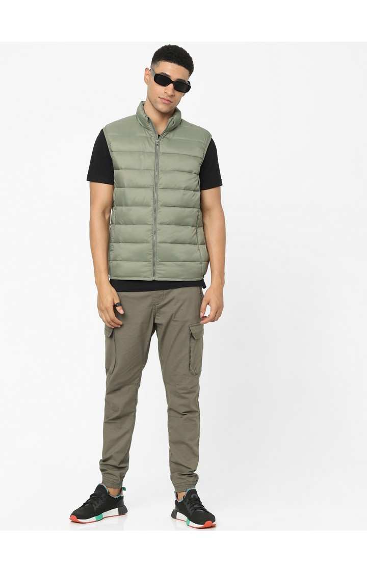 Men's Khaki Solid Gilet