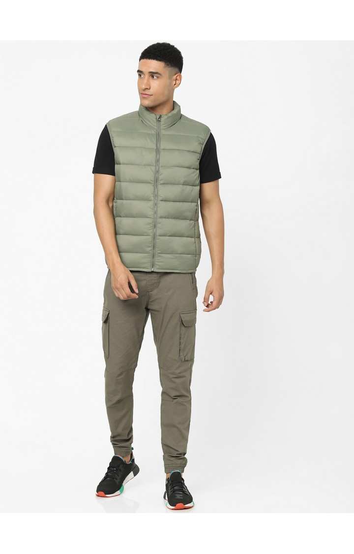 Men's Khaki Solid Gilet