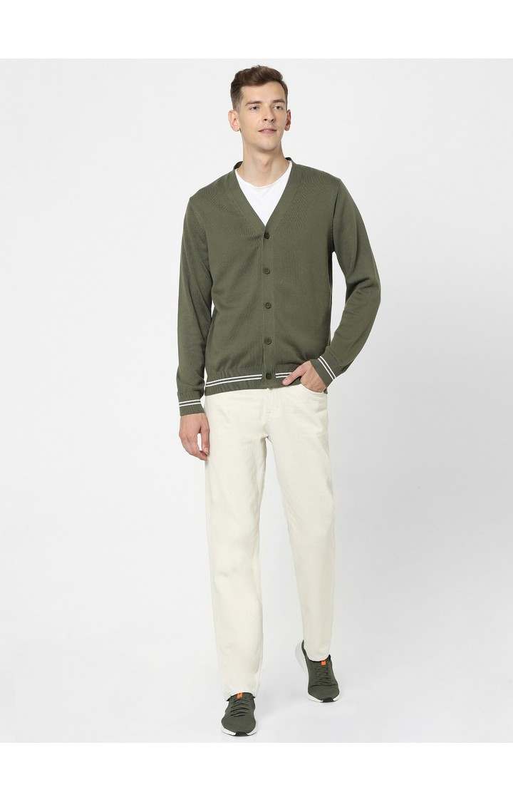 Men's Khaki Solid Sweaters