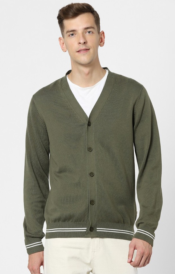 Men's Khaki Solid Sweaters