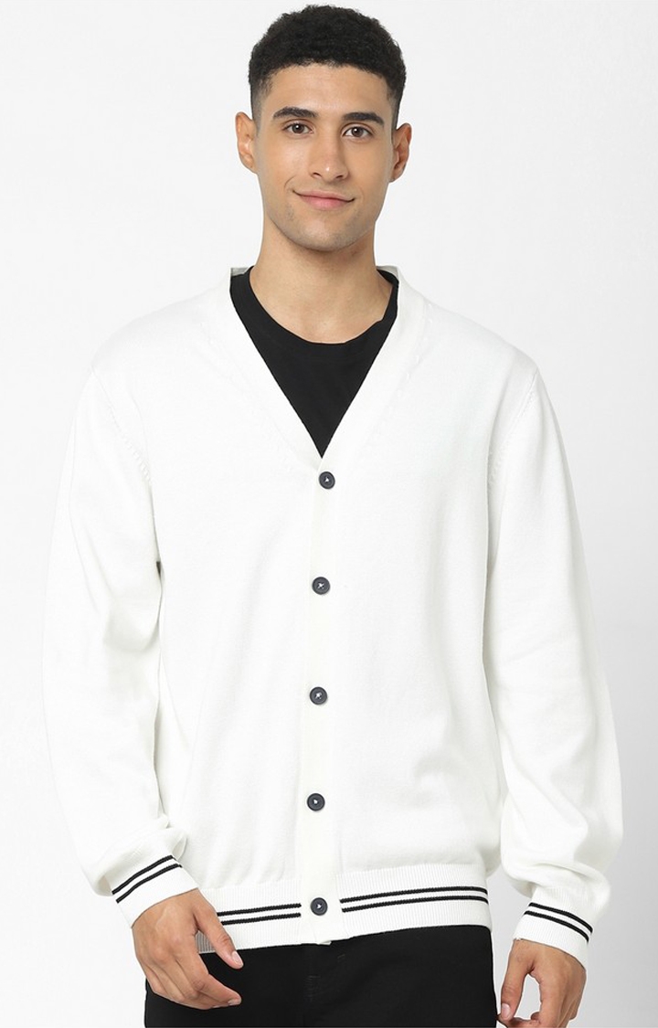 celio | Men's White Solid Sweaters