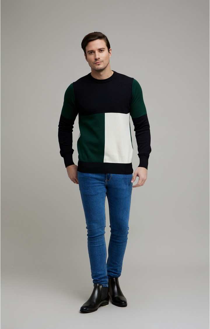 Men's Black Colourblock Sweaters