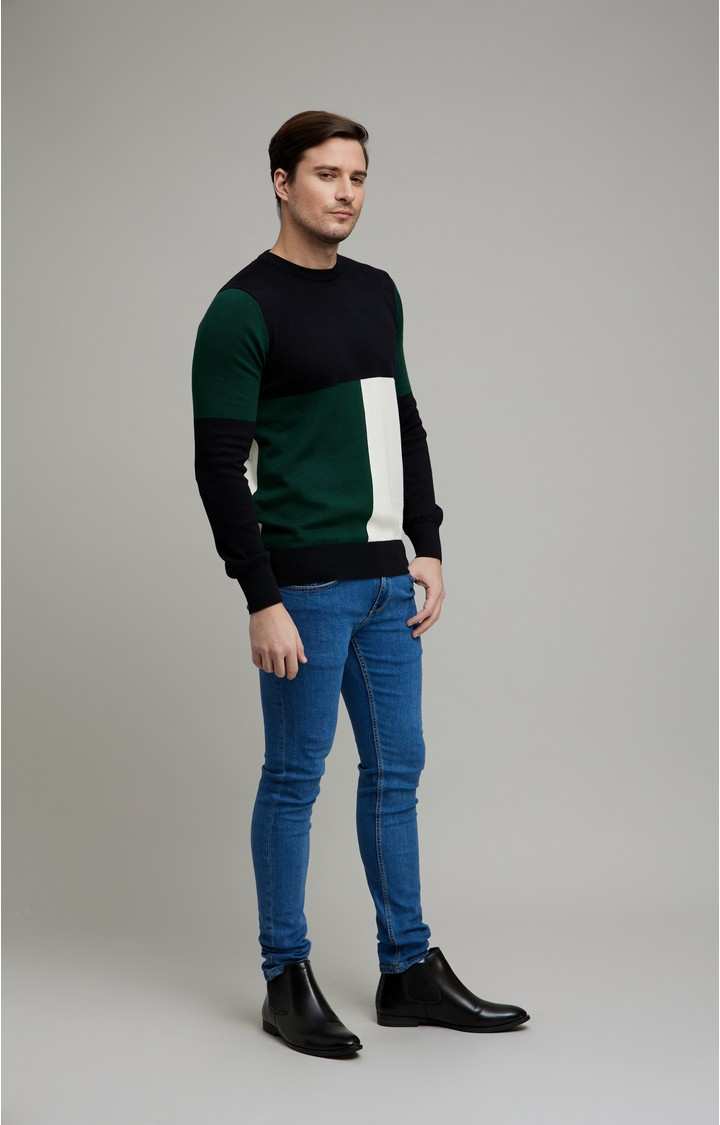 Men's Black Colourblock Sweaters
