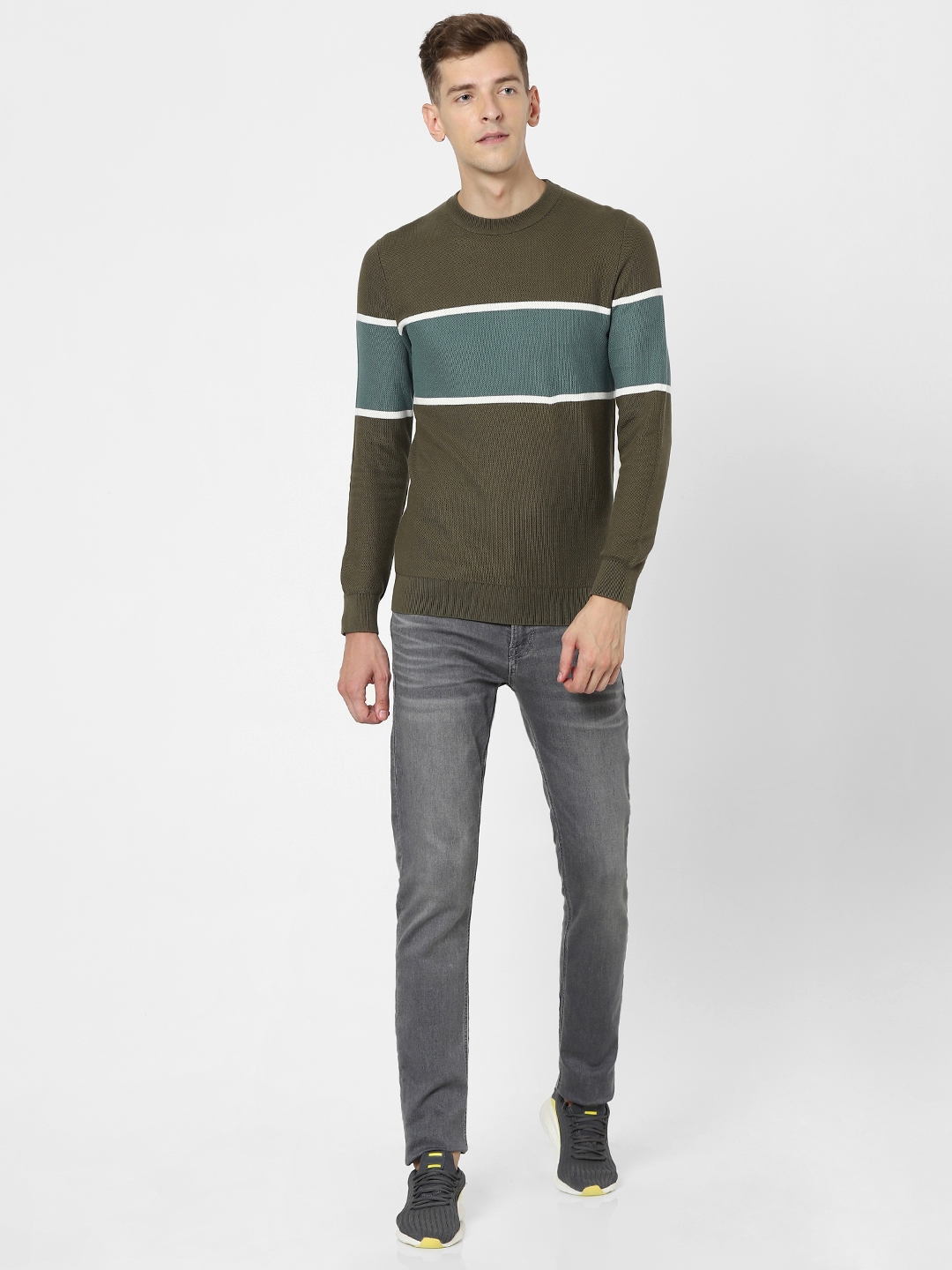 Men's Khaki Colourblock Sweaters