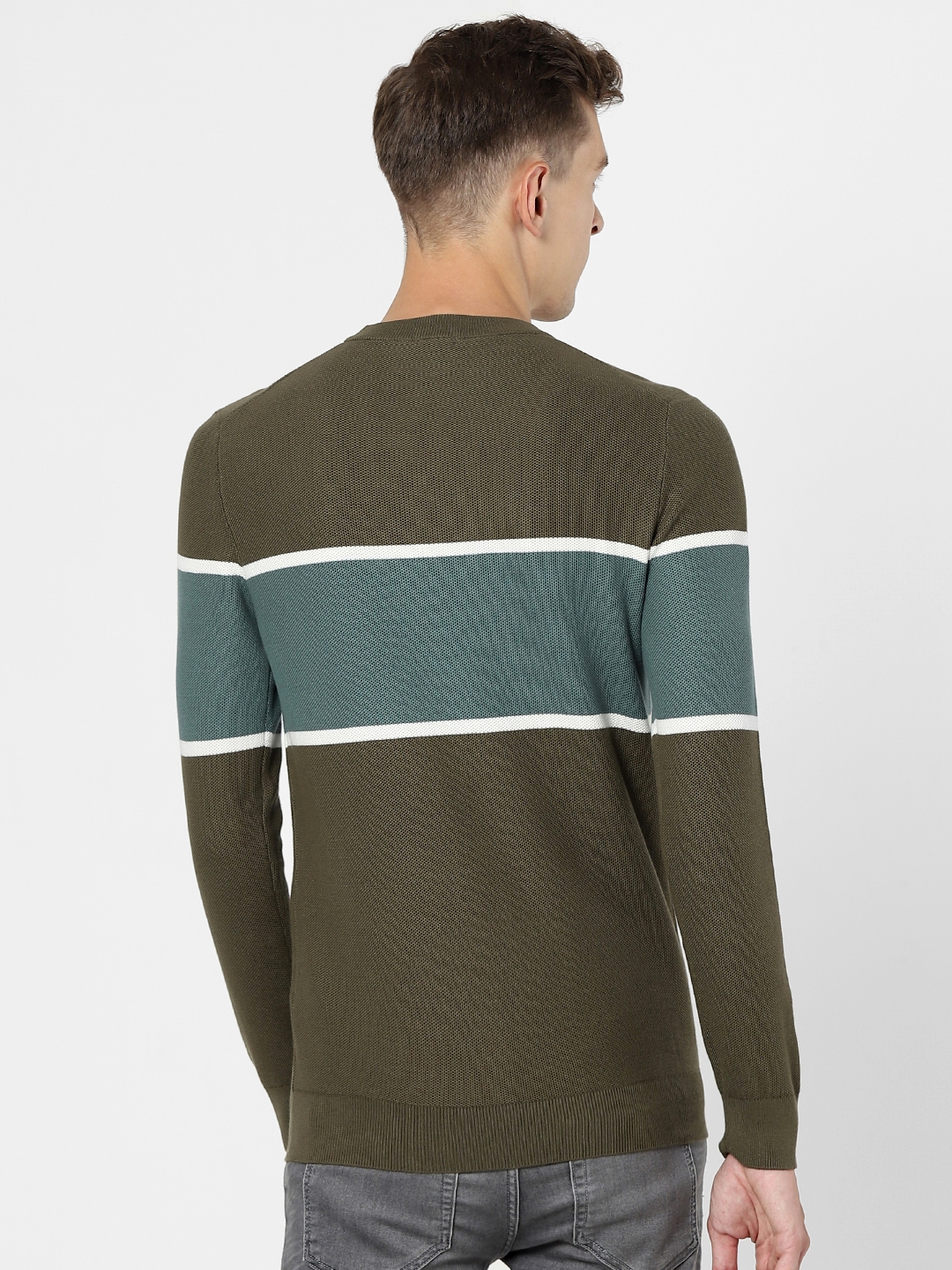 Men's Khaki Colourblock Sweaters