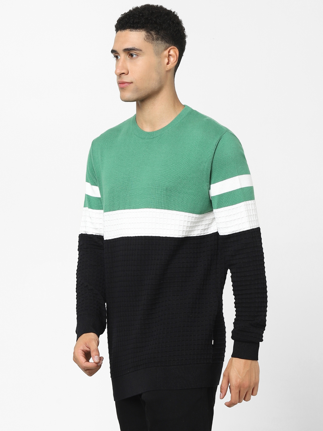 celio | Men's Green Colourblock Sweaters 1