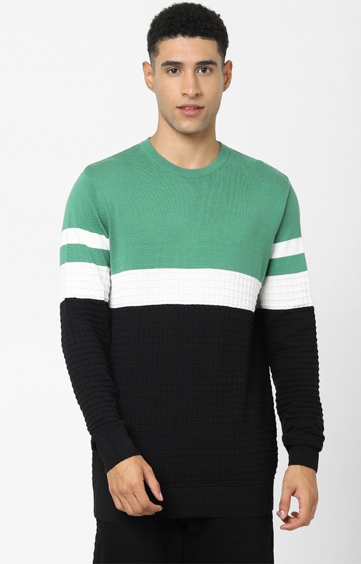 Men's Green Colourblock Sweaters