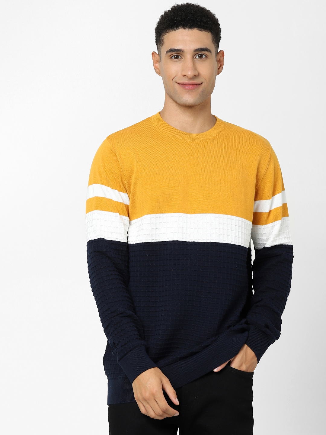 celio | Men's Yellow Colourblock Sweaters