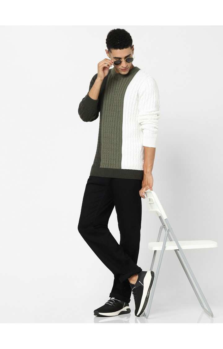 Men's Green Colourblock Sweaters