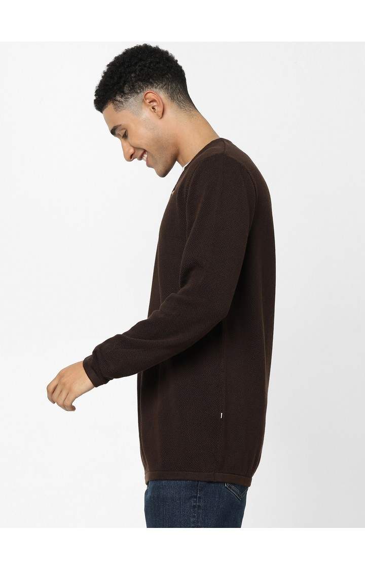 Men's Brown Solid Sweaters