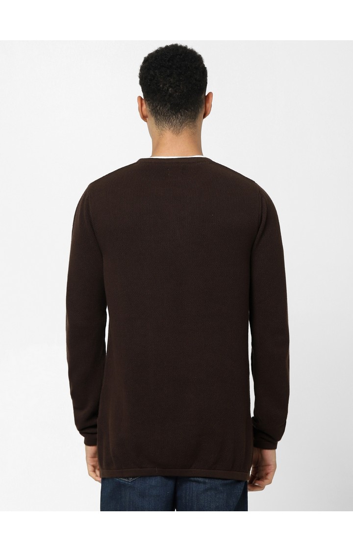 Men's Brown Solid Sweaters