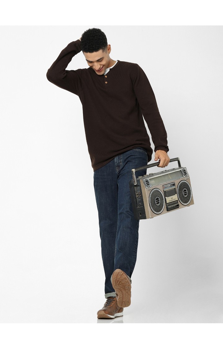Men's Brown Solid Sweaters