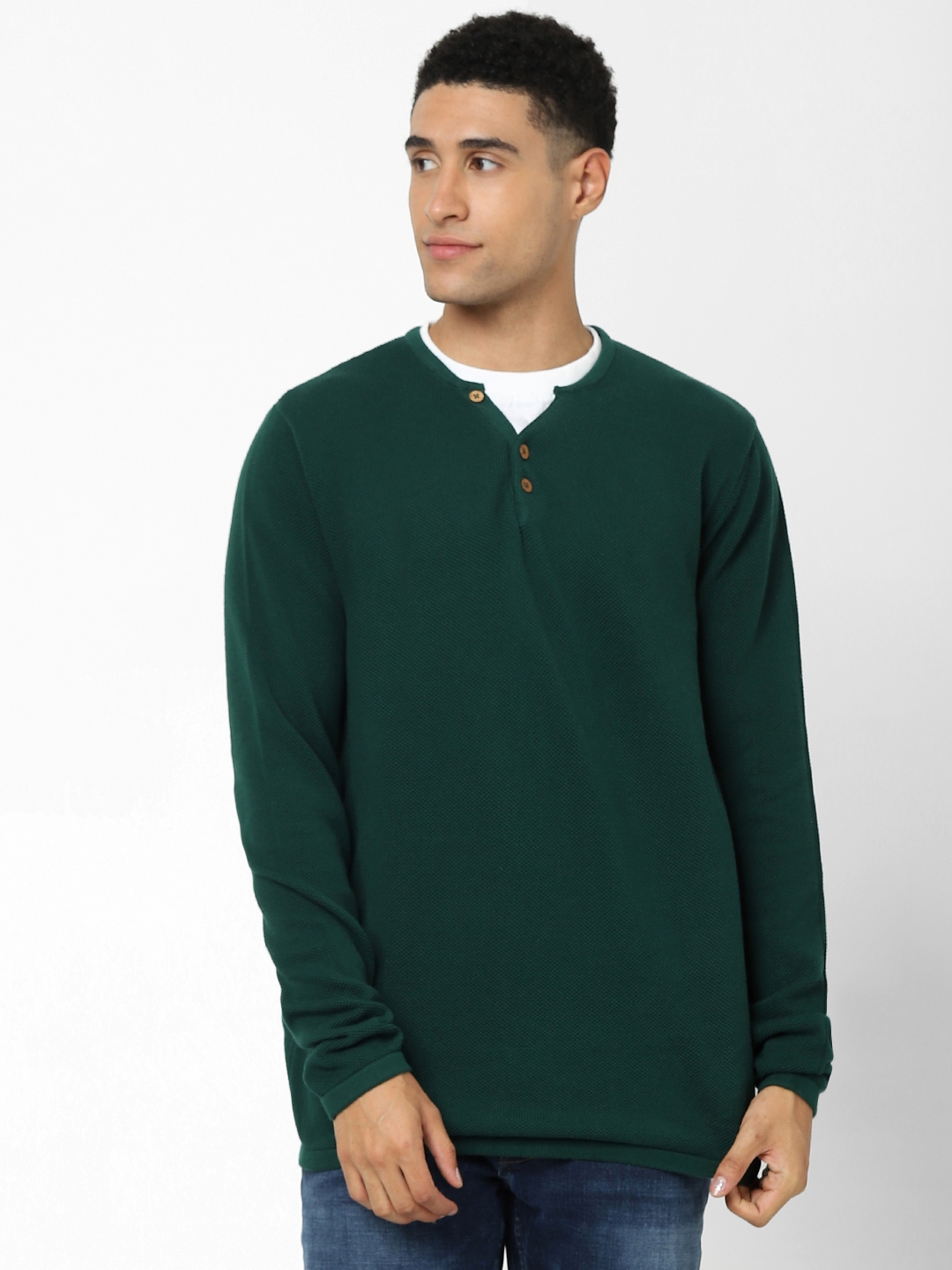 celio | Men's Green Solid Sweaters