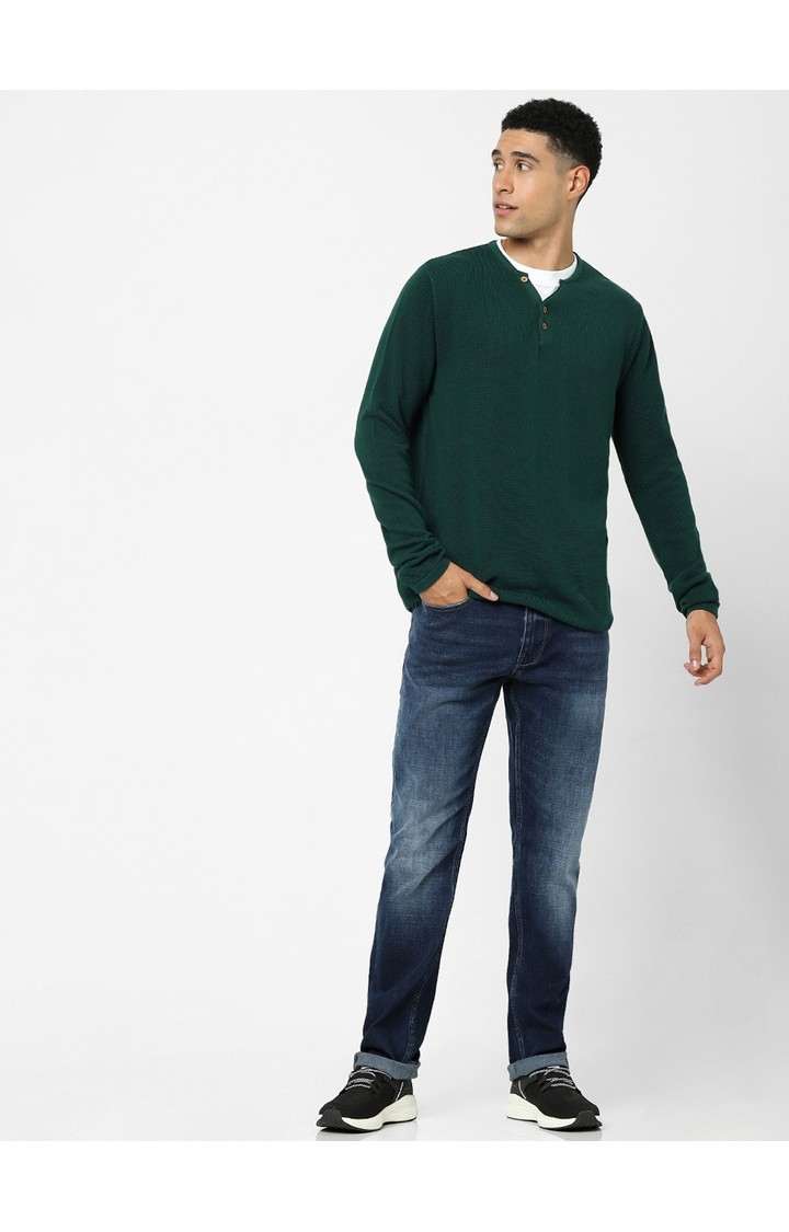 Men's Green Solid Sweaters