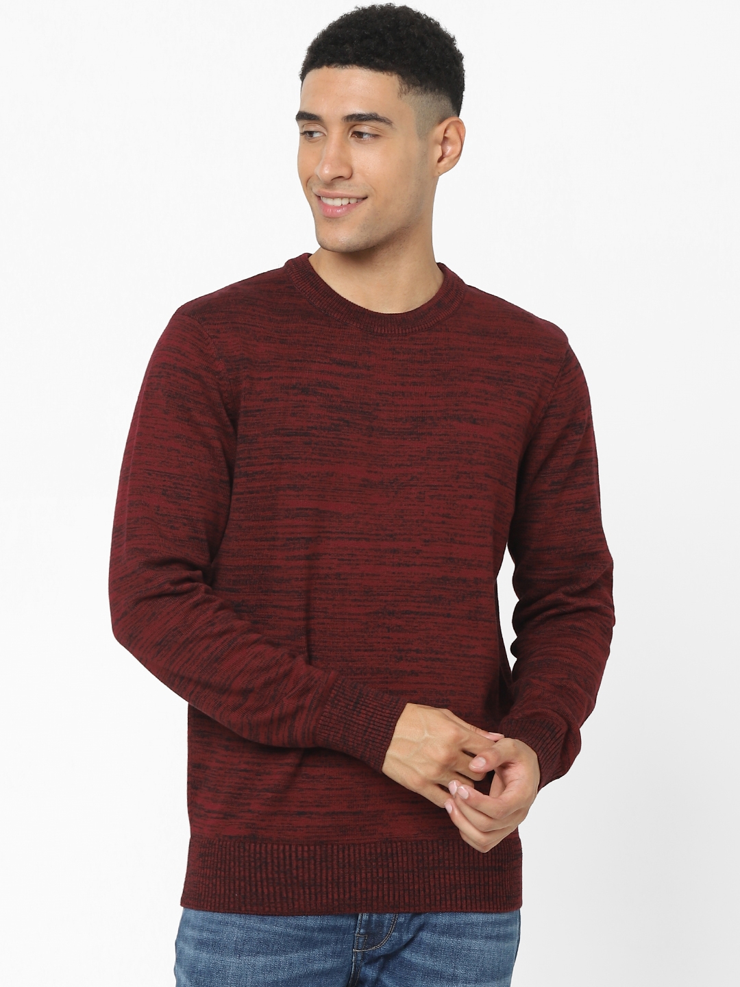 celio | Men's Burgundy Textured Sweaters