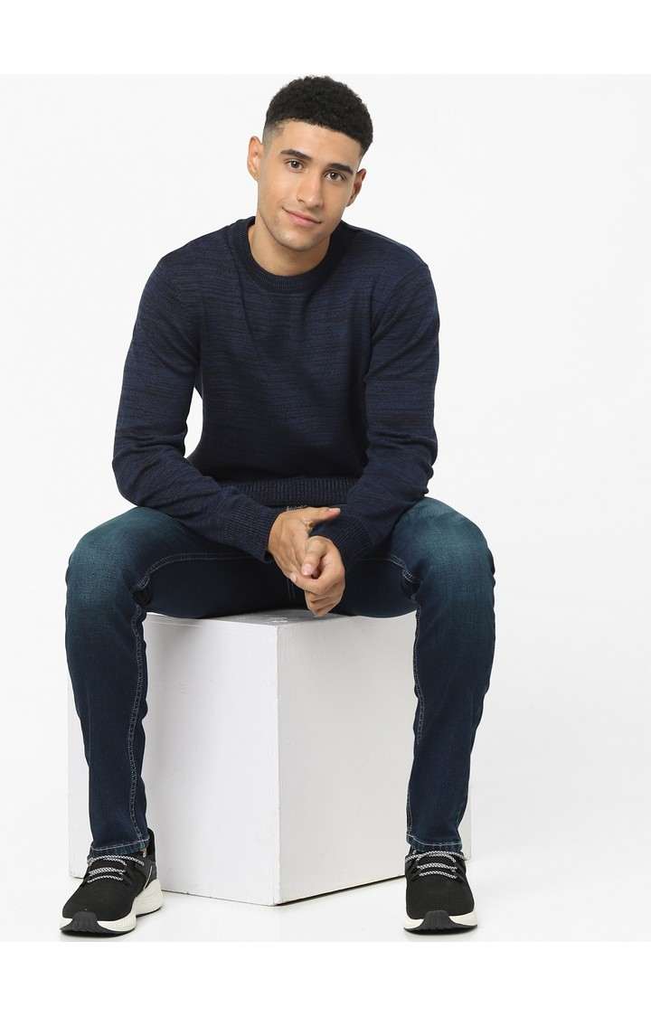 Men's Navy Textured Sweaters